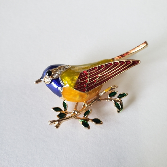 Enamel and Rhinestone Lovely Bird Brooch For Women - Picture 5 of 6